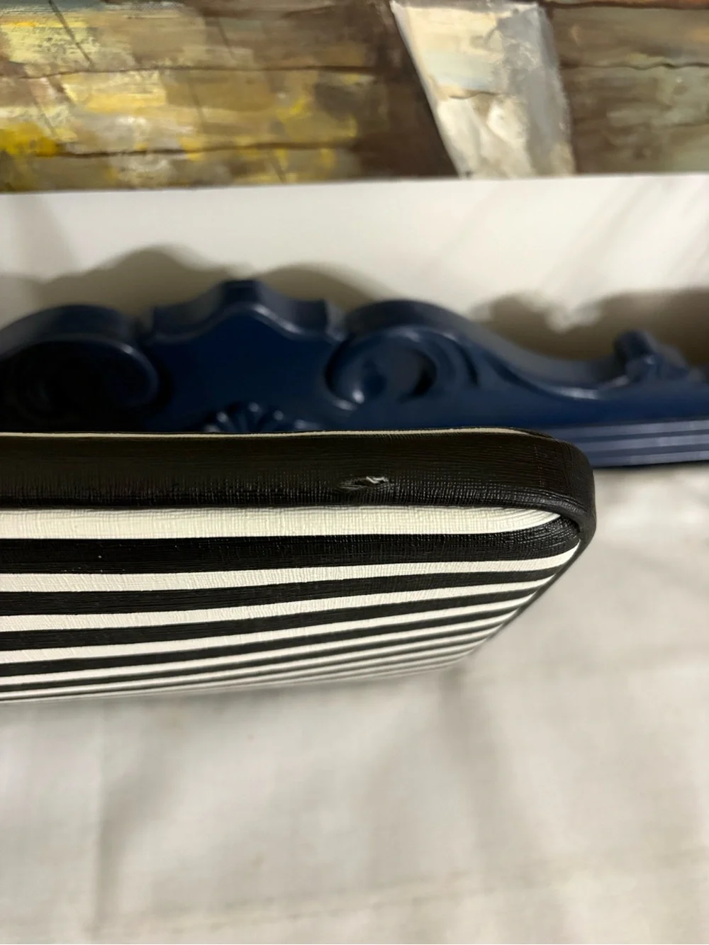 kate spade Black and White Striped laptop Pouch with Gold Plate